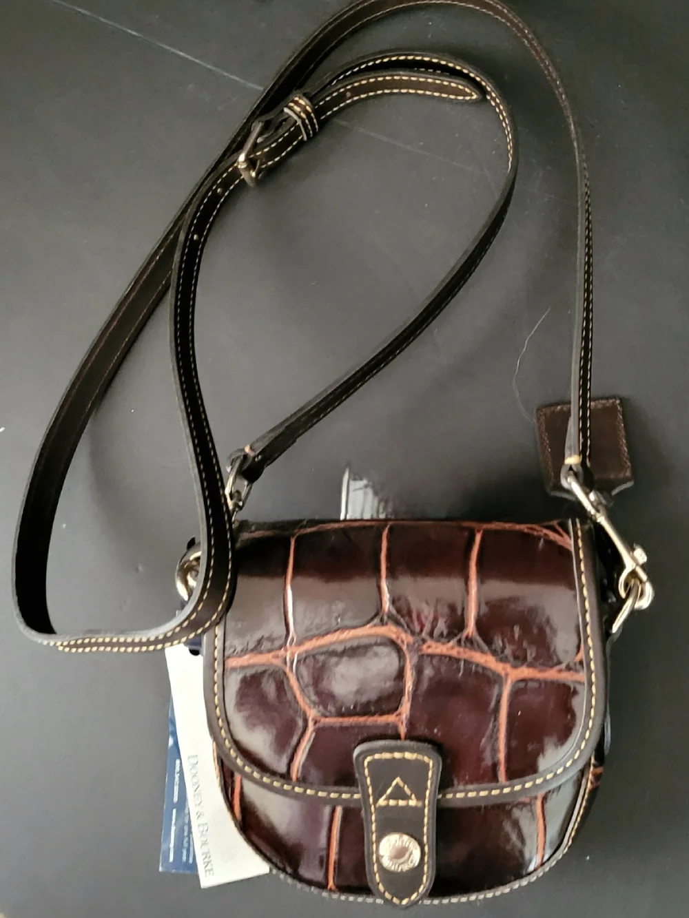 Dooney & Bourke Croc-Embossed Brown Leather Crossbody